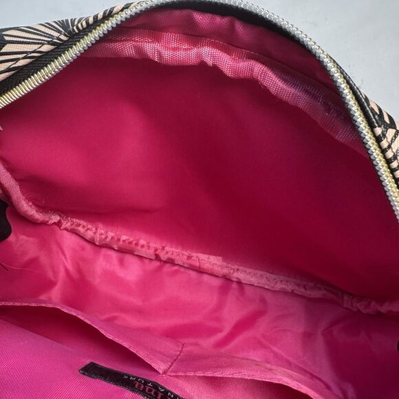 Trina Turk Hanging Toiletry Travel Cosmetic Bag Black Beige Floral Pink Lining - Picture 6 of 9